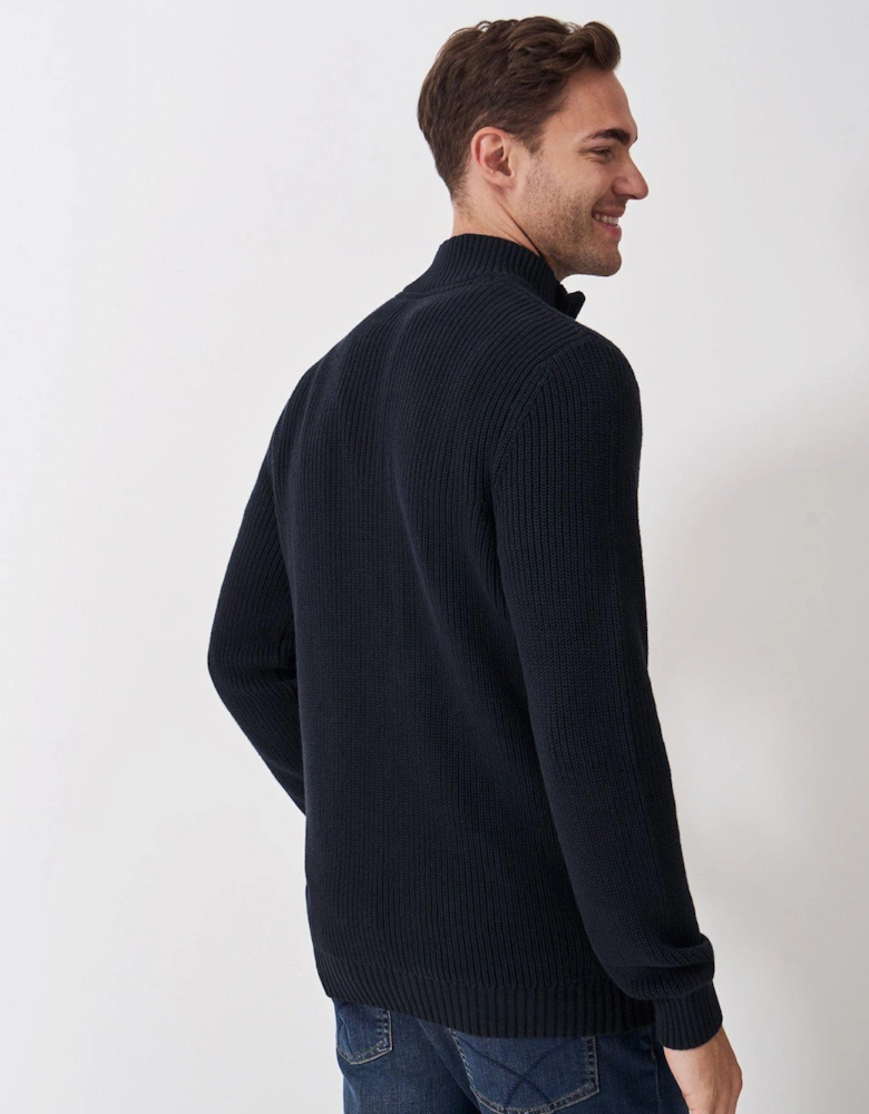 Crest Fleece Embroidered 1/4 Zip Knitted Jumper - Navy