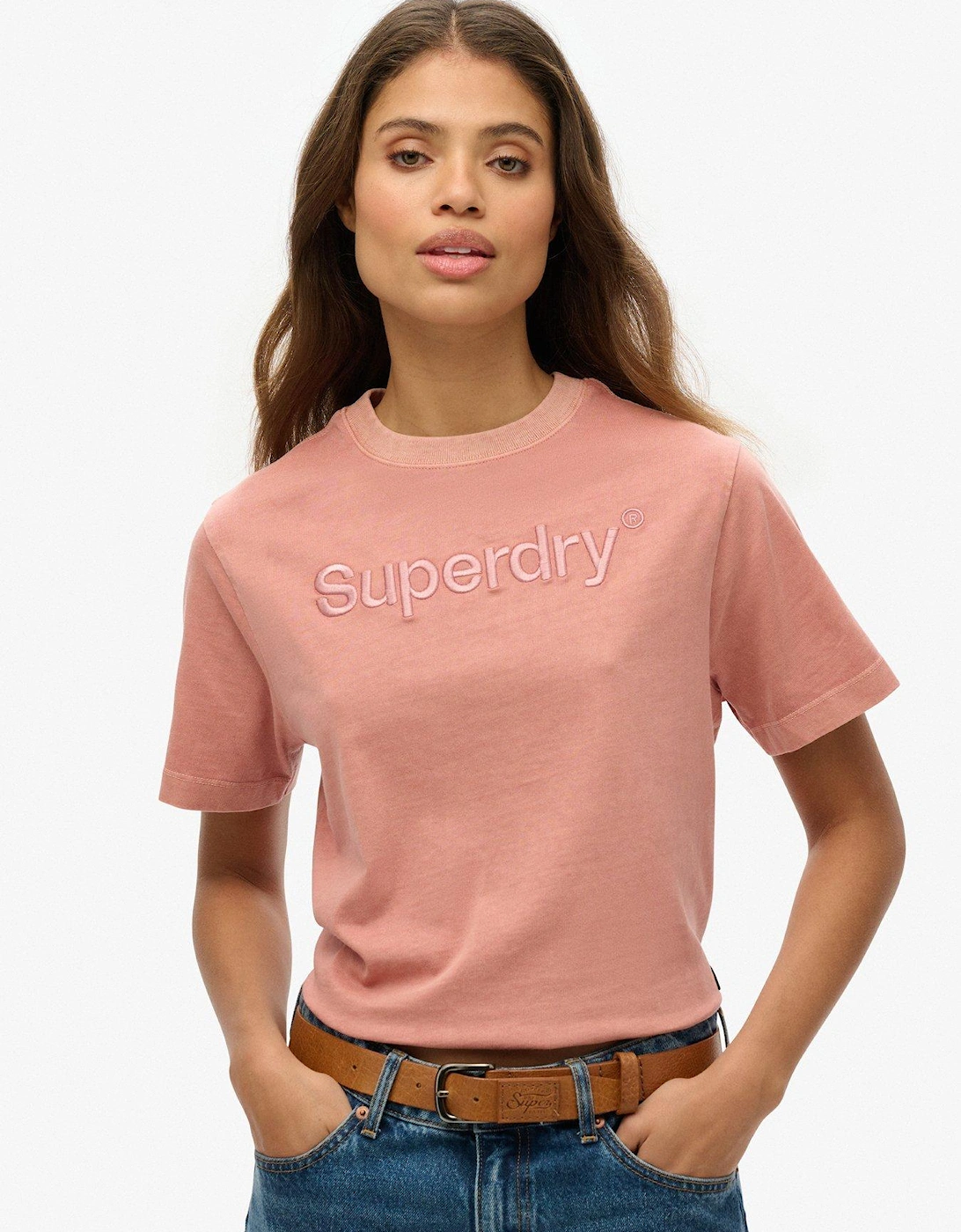 Embroidered Logo Boxy Loose Fit T-Shirt - Rose, 2 of 1