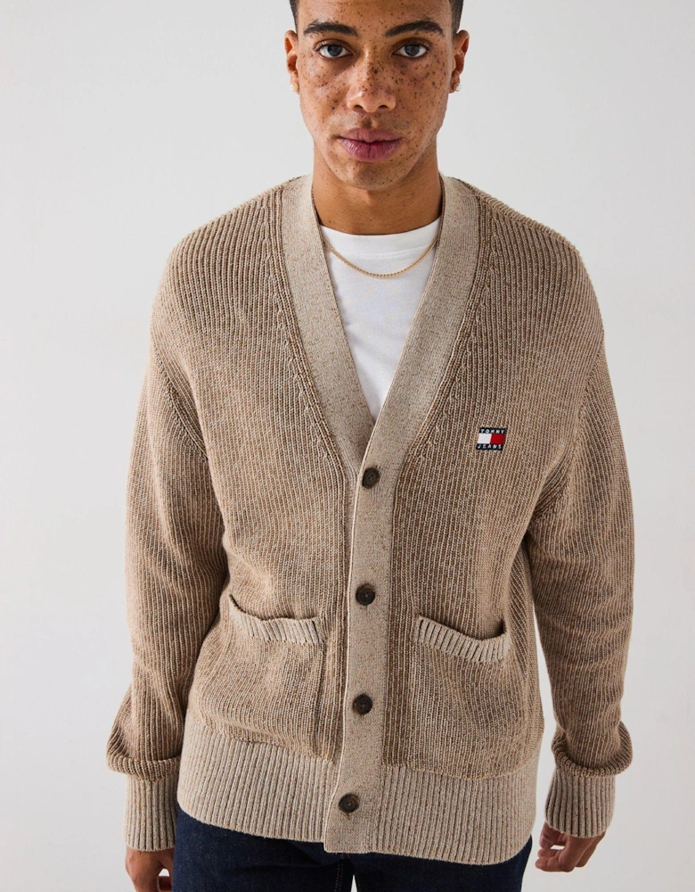 Relaxed Badge Knitted Cardigan - Light Brown