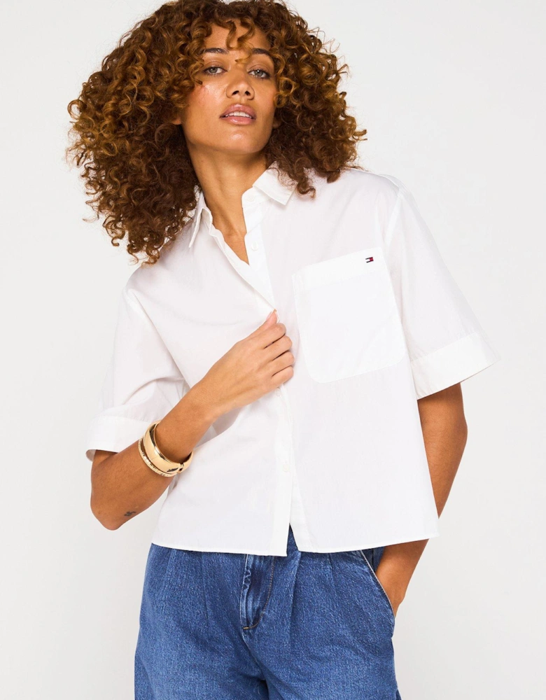 Boxy Cropped Poplin Shirt - White
