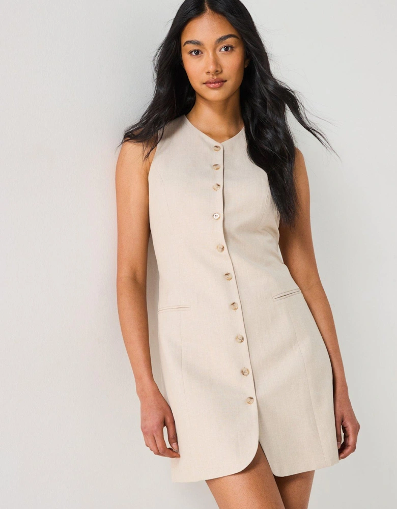 Linen Sleeveless Mini Dress - Beige