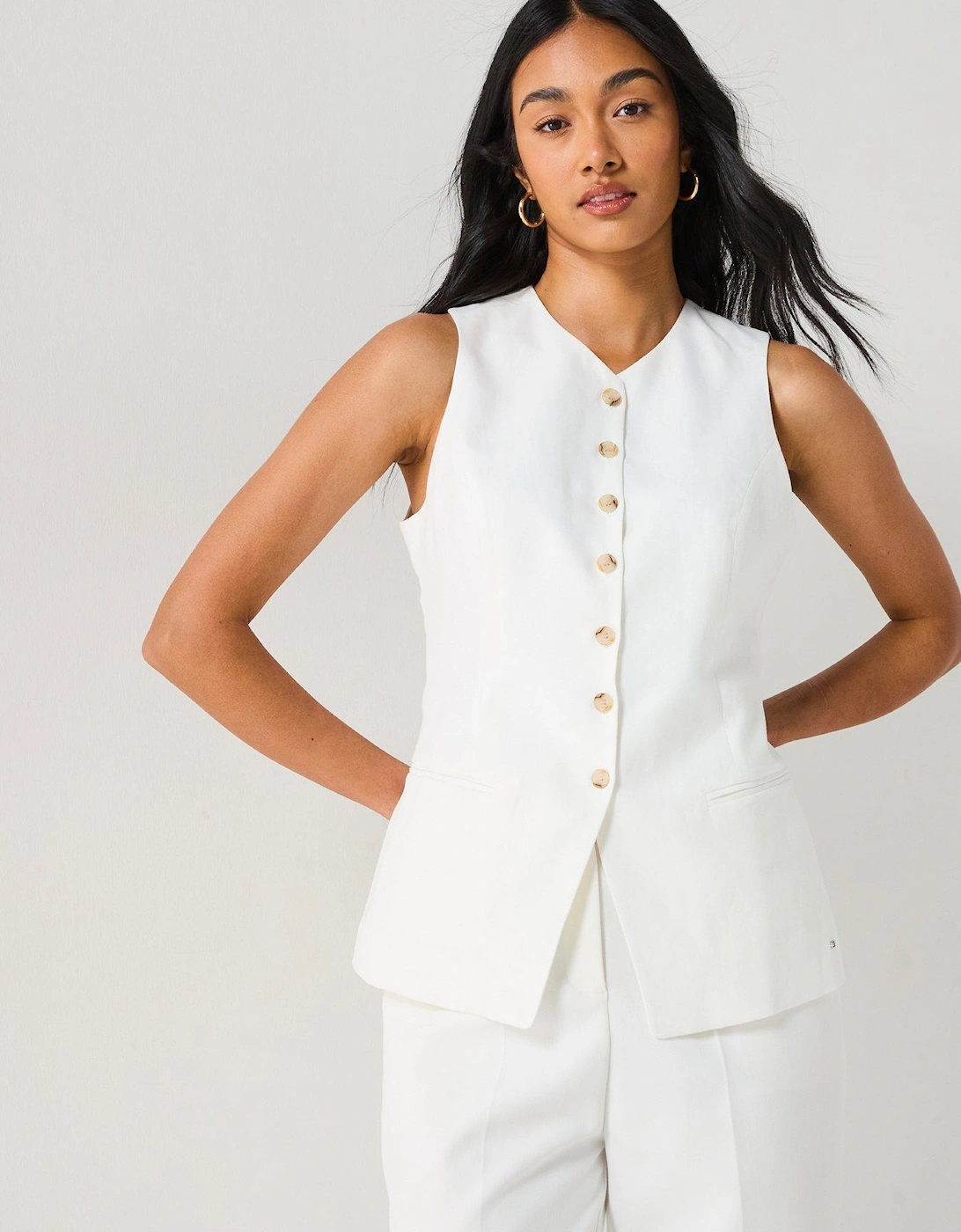 Linen Sleeveless Waistcoat - White, 2 of 1
