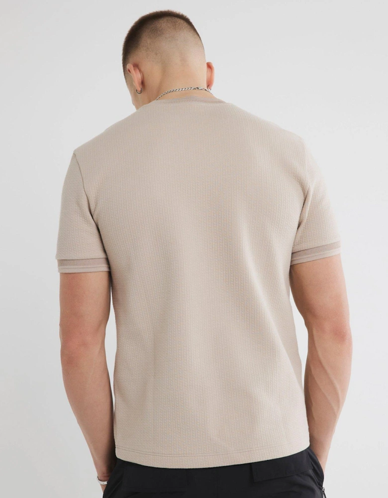 Short Sleeve Slim Fit Quilted Badge T-Shirt - Beige