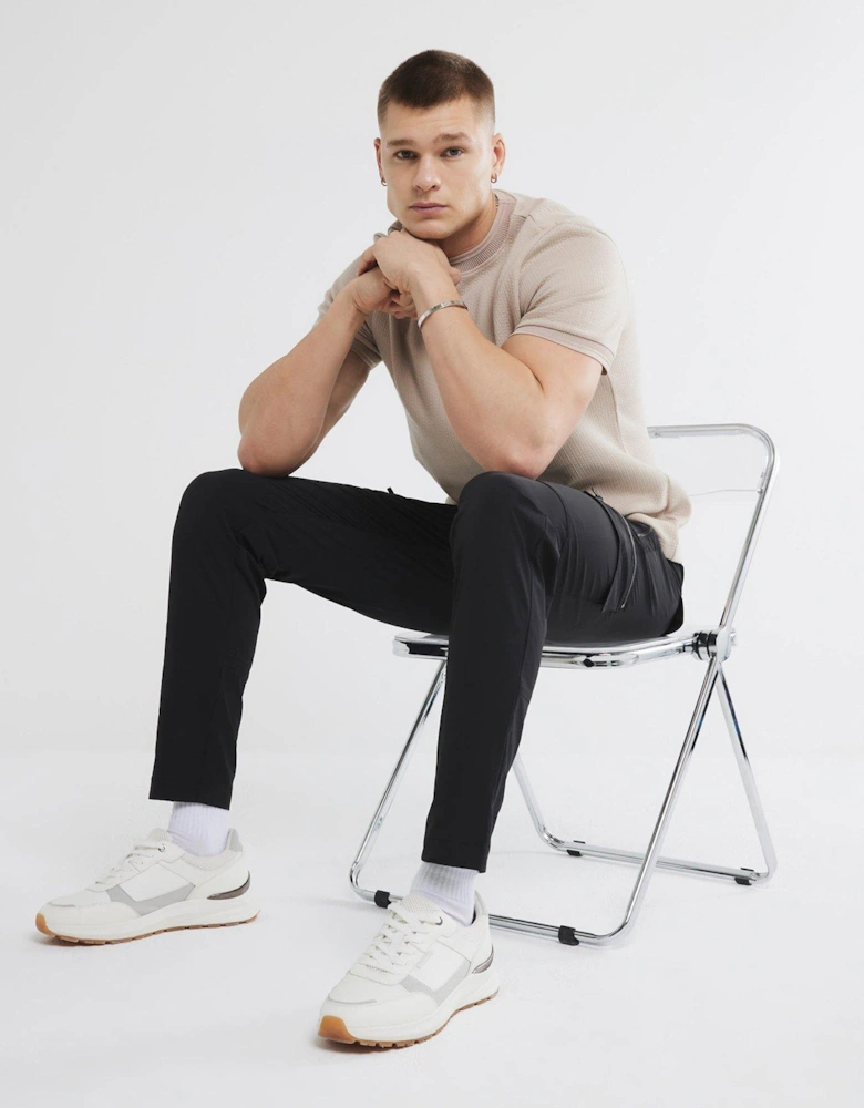 Short Sleeve Slim Fit Quilted Badge T-Shirt - Beige