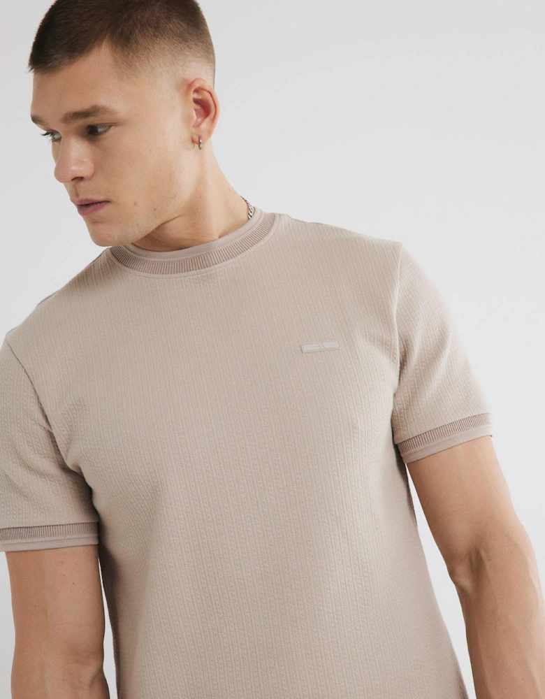 Short Sleeve Slim Fit Quilted Badge T-Shirt - Beige