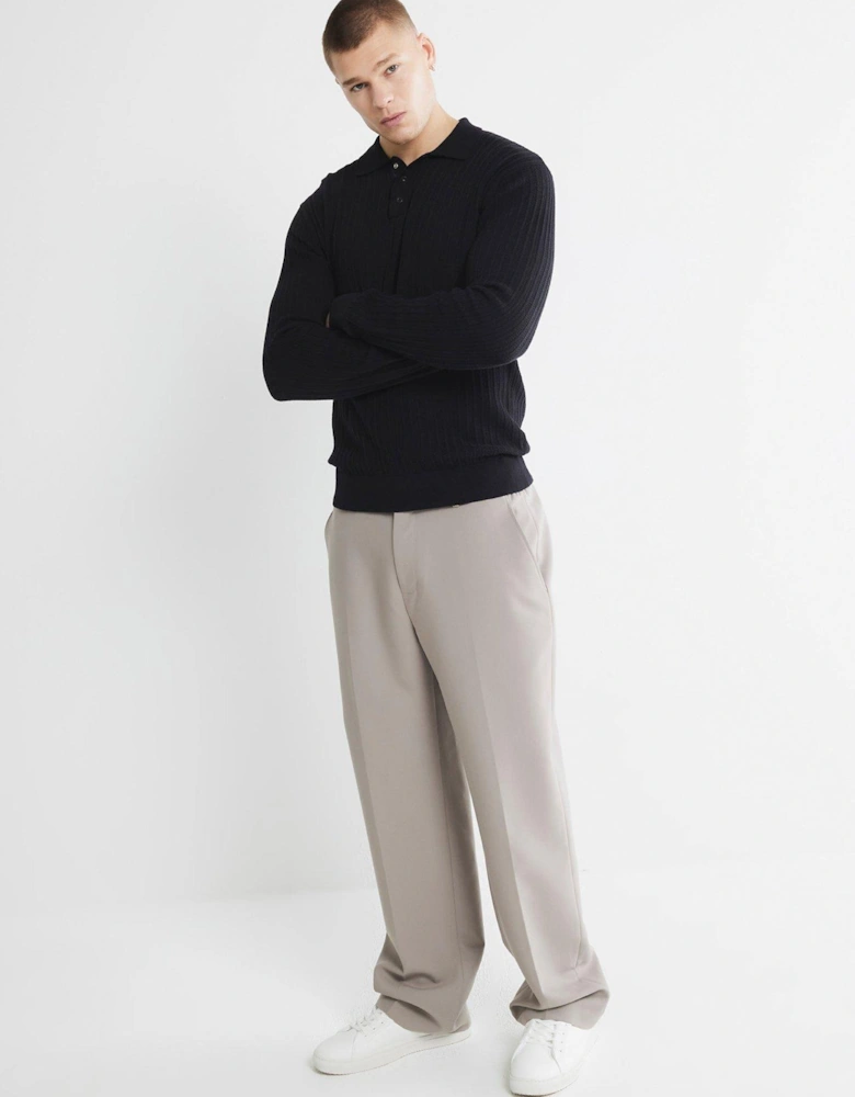 Long Sleeve Spring Snap Polo Shirt - Black