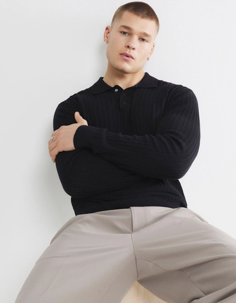 Long Sleeve Spring Snap Polo Shirt - Black