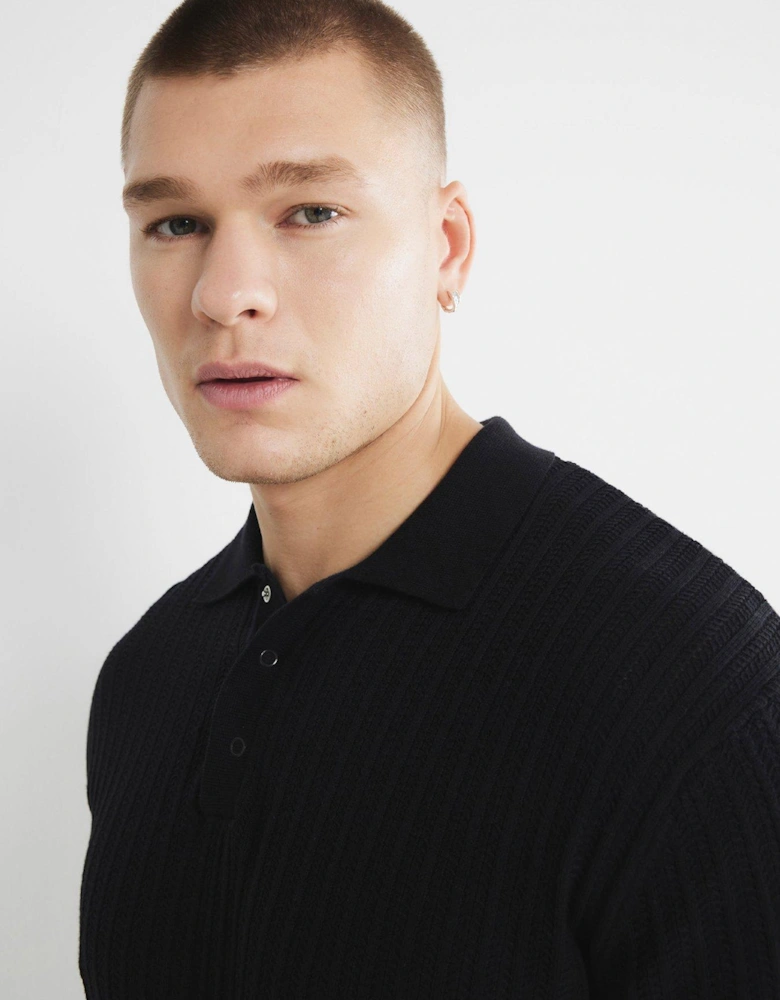 Long Sleeve Spring Snap Polo Shirt - Black