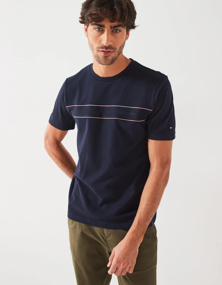 Regular Fit Global Stripe Block Piping Trim T-Shirt - Navy