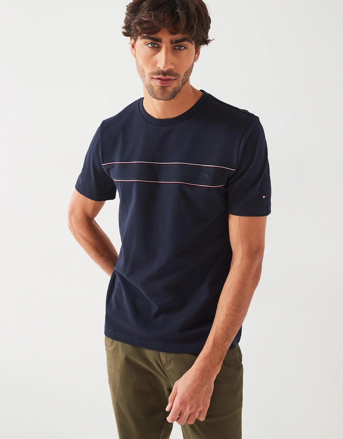 Regular Fit Global Stripe Block Piping Trim T-Shirt - Navy