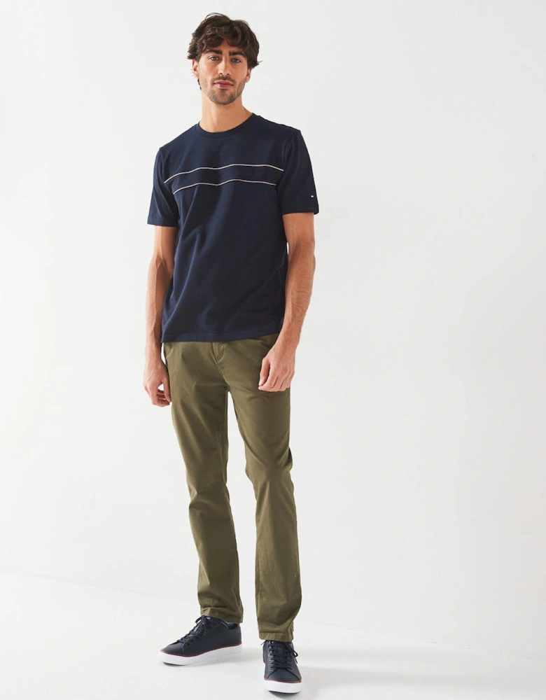 Regular Fit Global Stripe Block Piping Trim T-Shirt - Navy