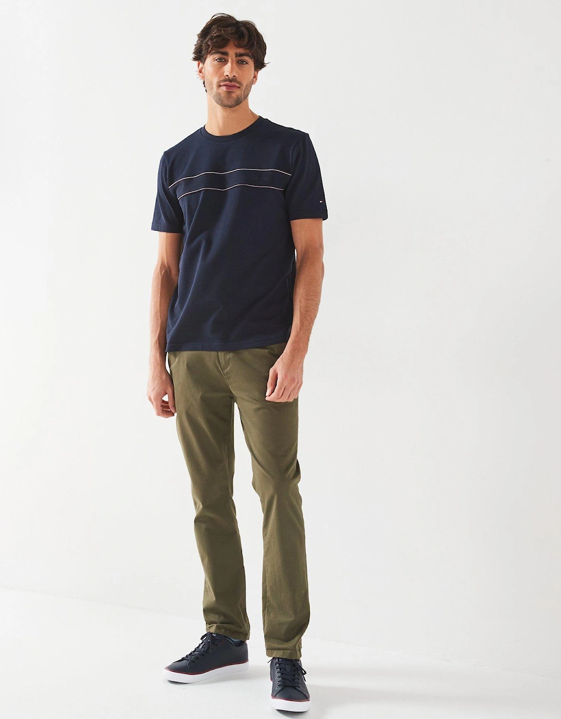 Regular Fit Global Stripe Block Piping Trim T-Shirt - Navy