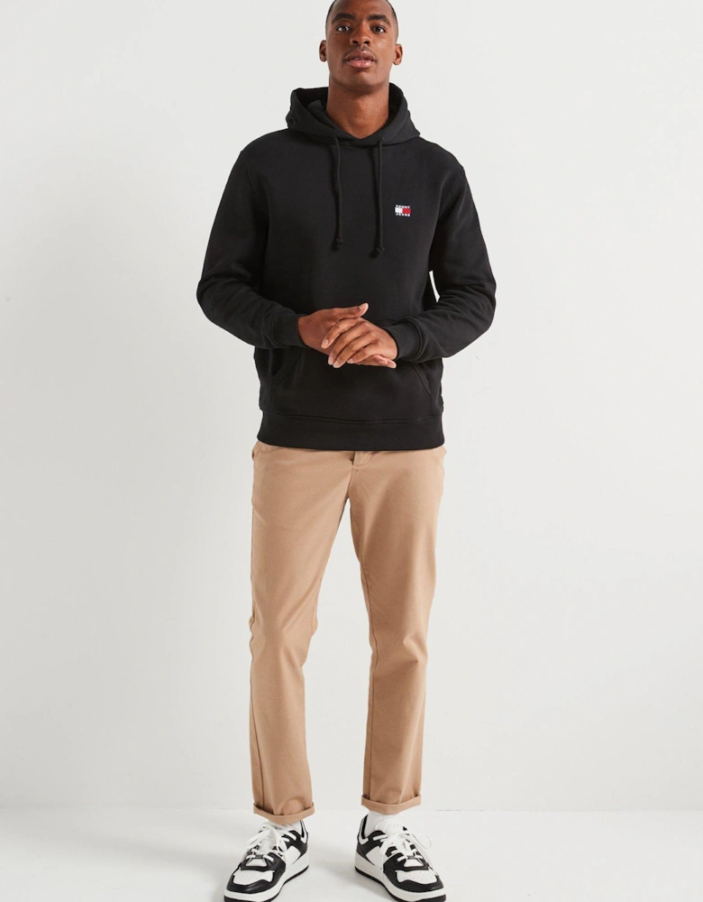 Regular Fit Left Chest Badge Hoodie - Black