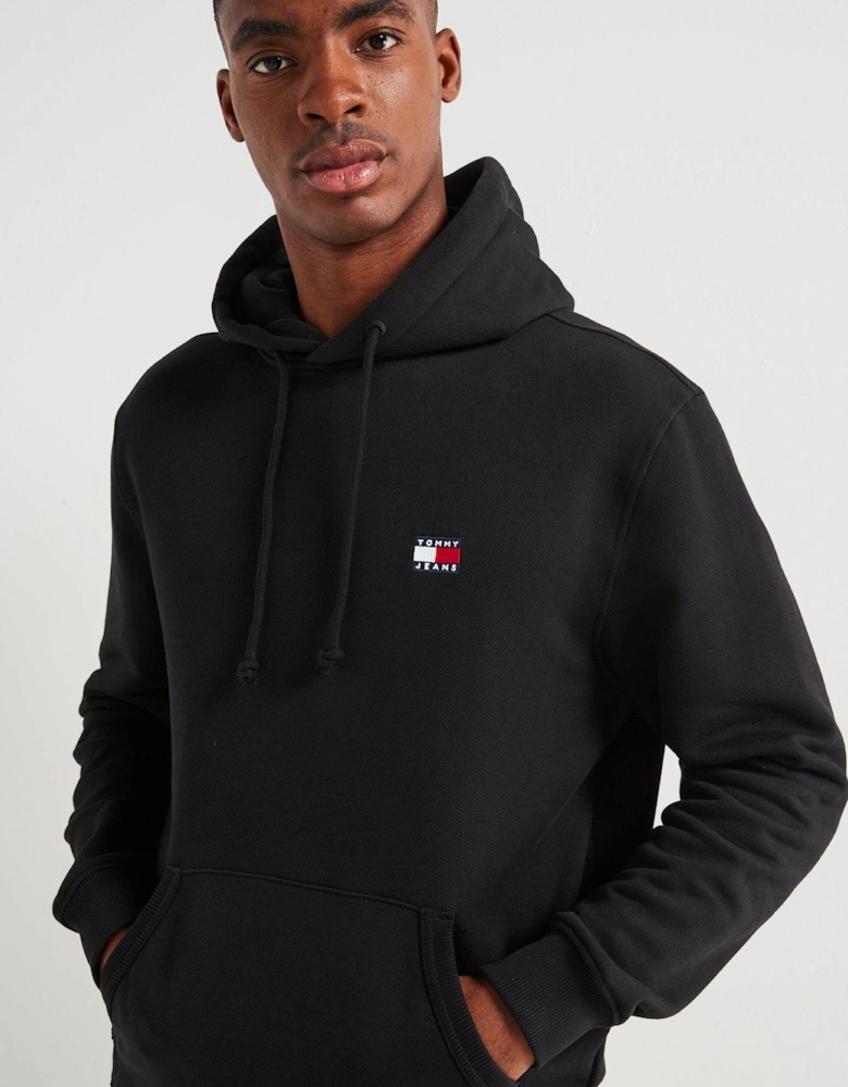 Regular Fit Left Chest Badge Hoodie - Black