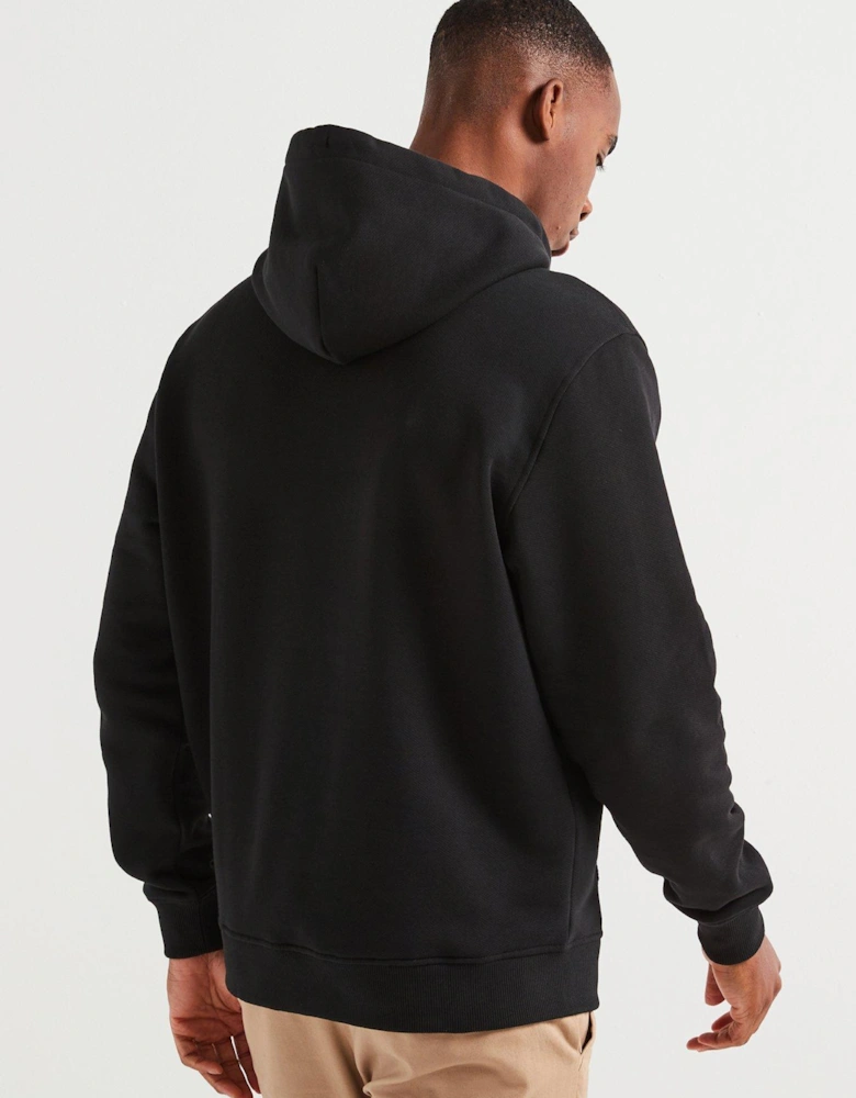 Regular Fit Left Chest Badge Hoodie - Black