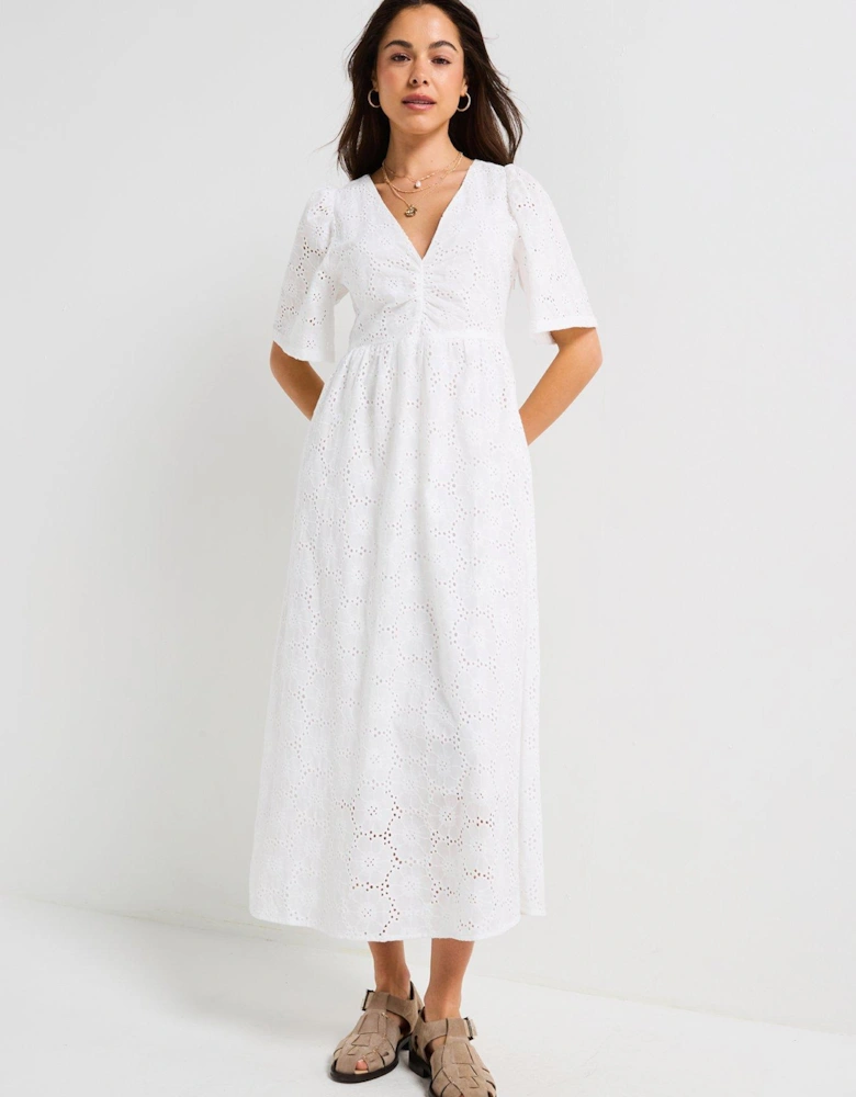 Heaven V-Neck Anglaise Dress - White