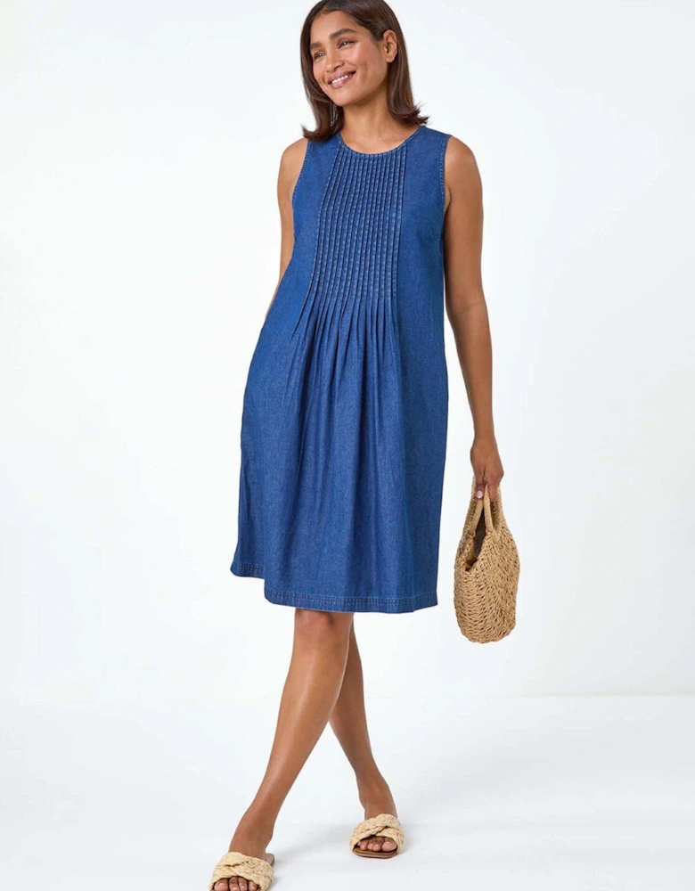 Denim Pintuck Detail Pocket Dress