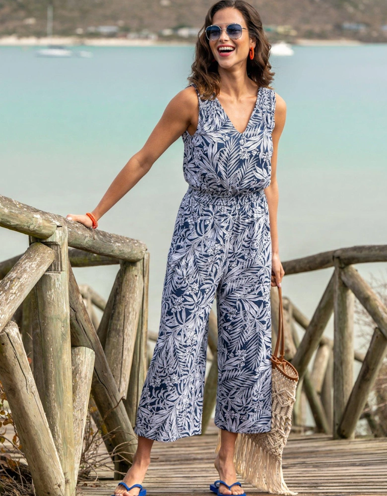 Maya Cotton Slub Jersey Built-Up Cropped Leg Jumpsuit