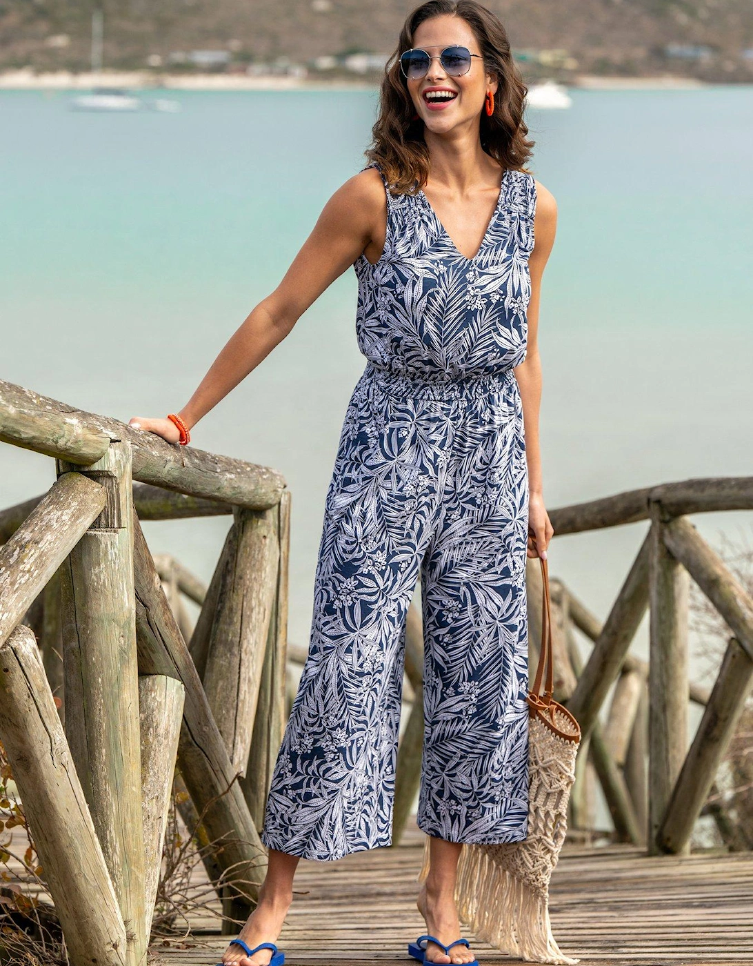 Maya Cotton Slub Jersey Built-Up Cropped Leg Jumpsuit, 2 of 1