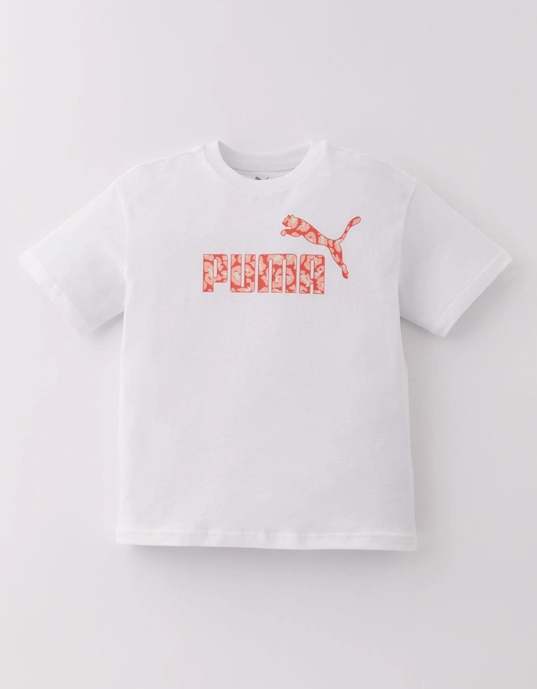 Junior Girls Animal Print Logo T-Shirt - White