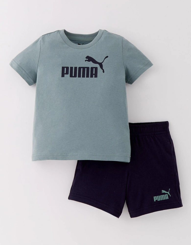 Kids Unisex T-Shirt and Short Set - Black/Green