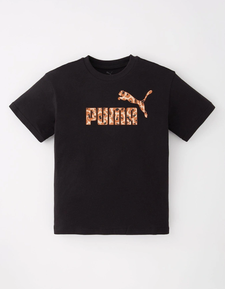 Junior Girls Animal Print Logo T-Shirt - Black