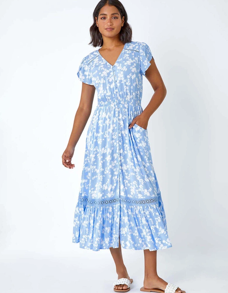 Floral Lace Detail Midi Dress