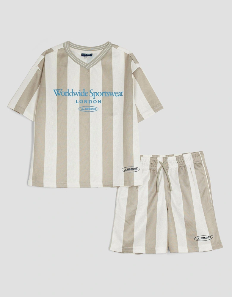 Older Boy Stripe T-Shirt And Shorts Set - Green