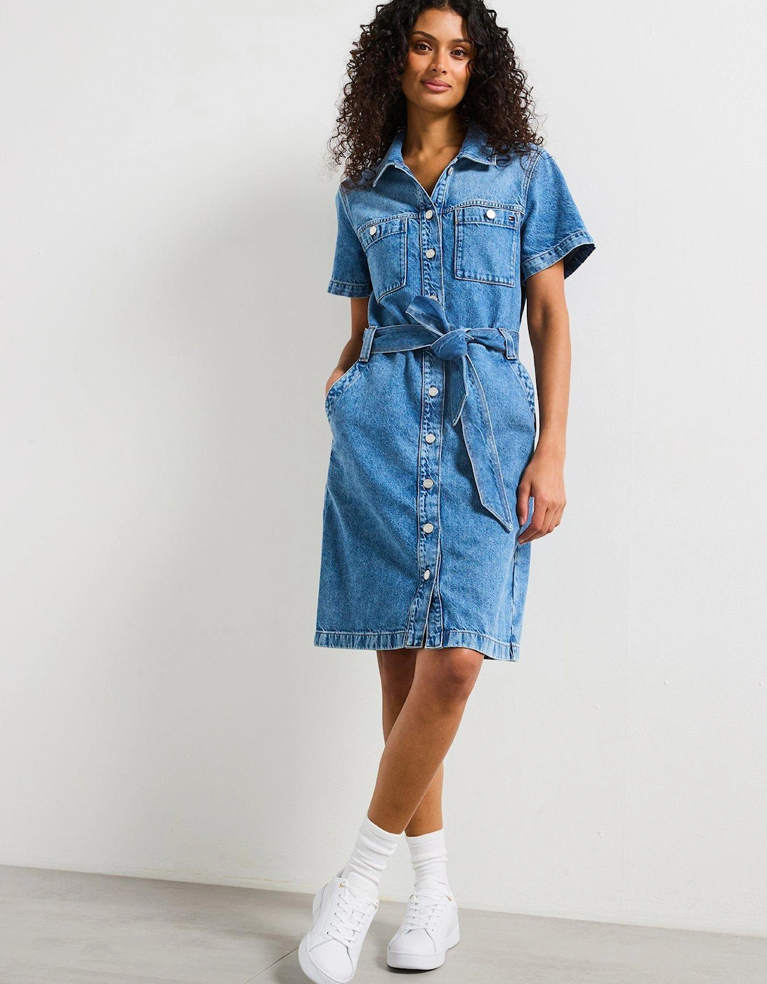 Denim Belted Mini Dress - Blue, 2 of 1