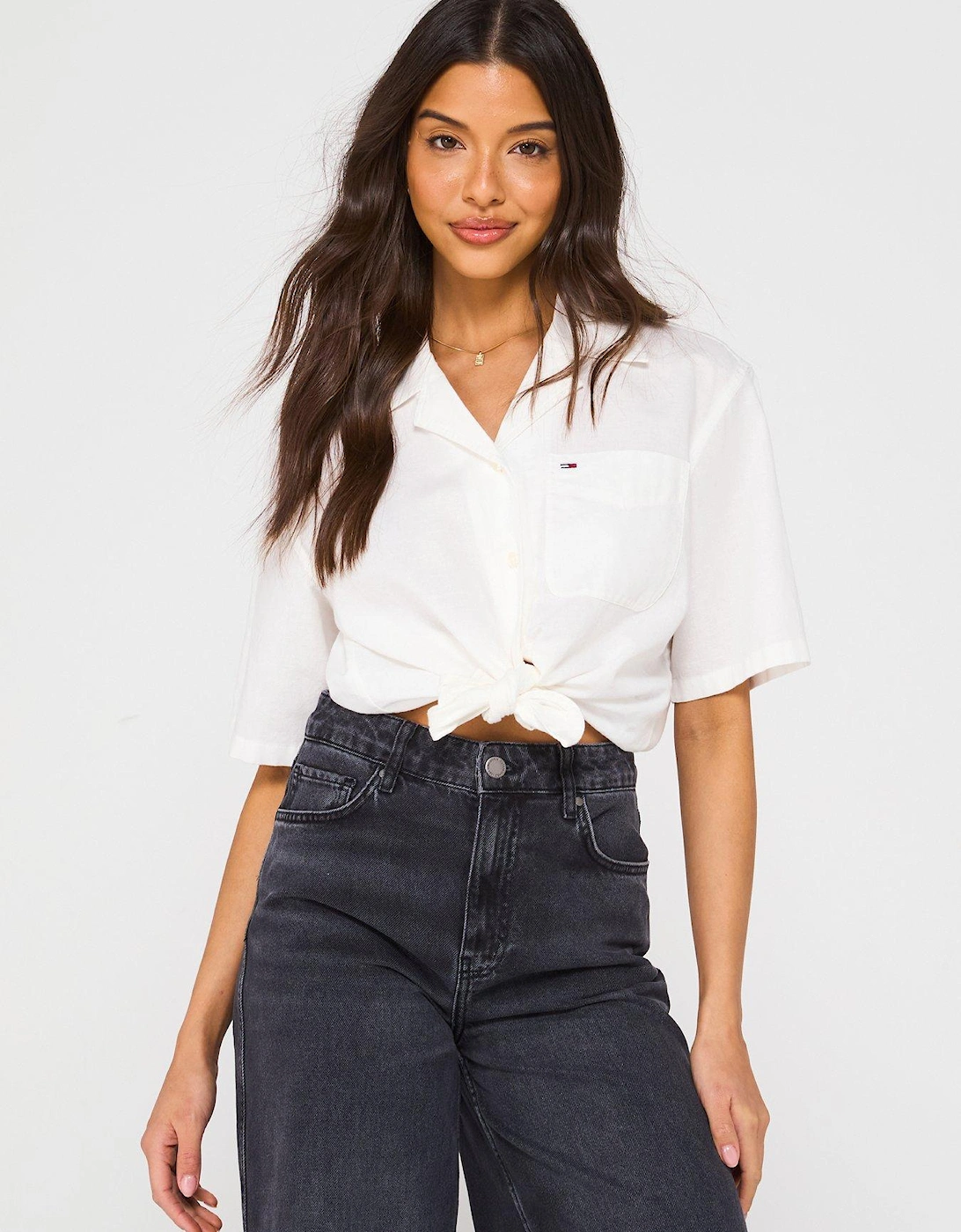 Cropped Linen Tied Shirt - White, 2 of 1