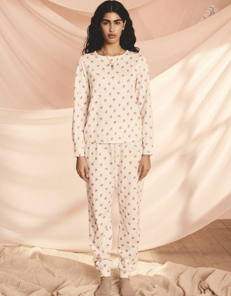 Rose Print Pyjamas Set - Cream