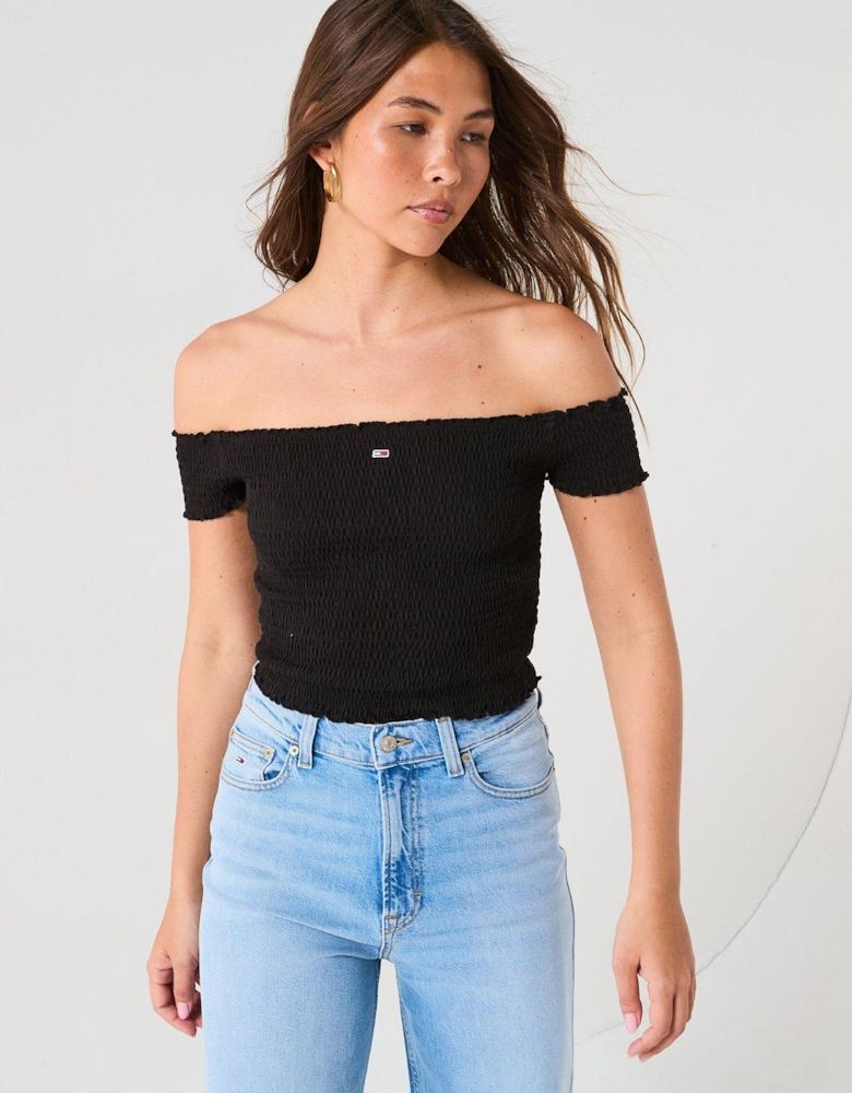Mini Logo Smock Top - Black