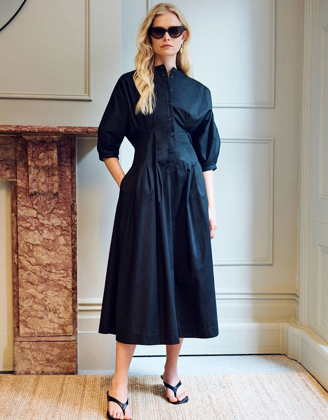 Nova Waisted Poplin Dress - Black, 2 of 1