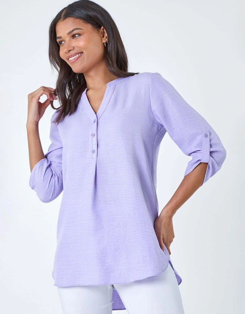 Longline Button V-neck Tunic Top