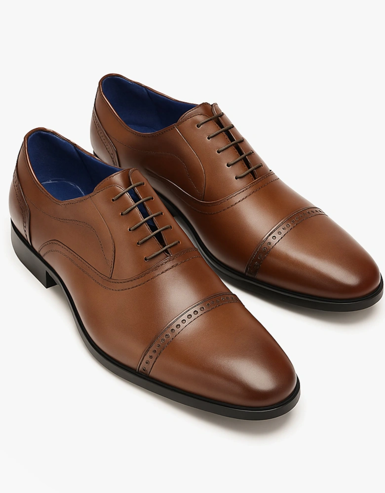 JONTY Mens Leather Oxford Semi Brogues Burnished Tan