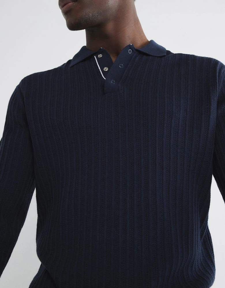 Long Sleeve Spring Snap Polo Shirt - Navy