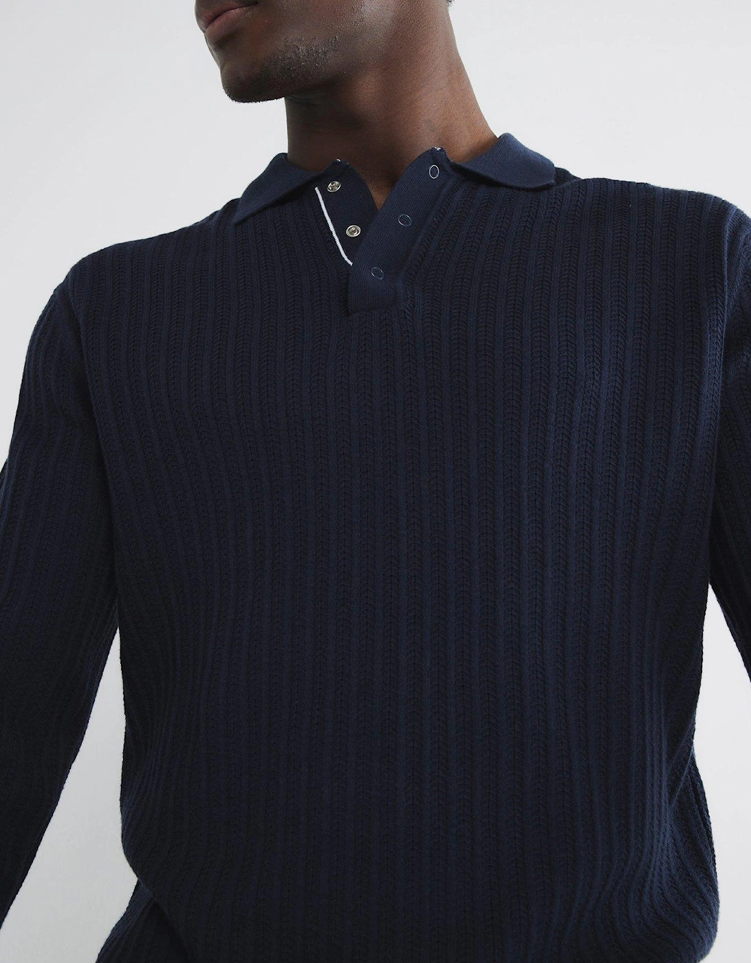 Long Sleeve Spring Snap Polo Shirt - Navy