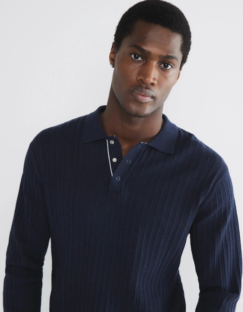 Long Sleeve Spring Snap Polo Shirt - Navy