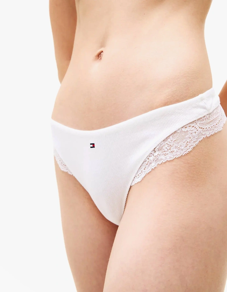 LACE TRIM Womens Dipped Thong White