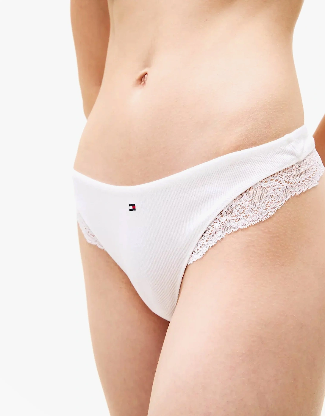 LACE TRIM Womens Dipped Thong White