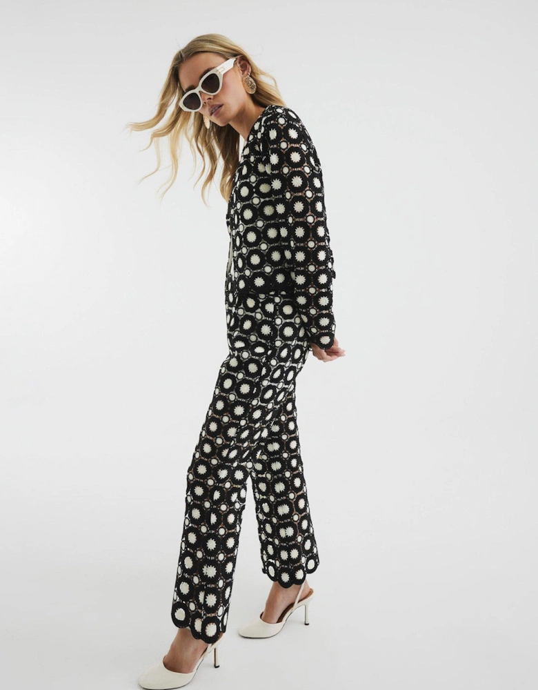 Petite Crochet Flared Trousers - Black