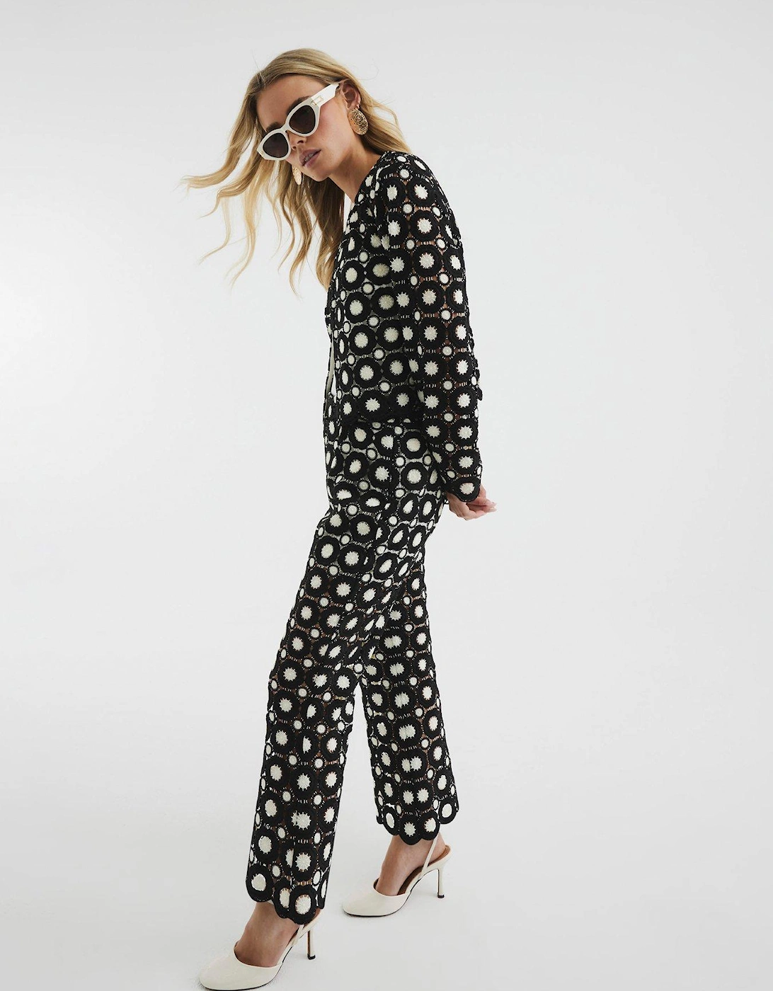 Petite Crochet Flared Trousers - Black, 2 of 1