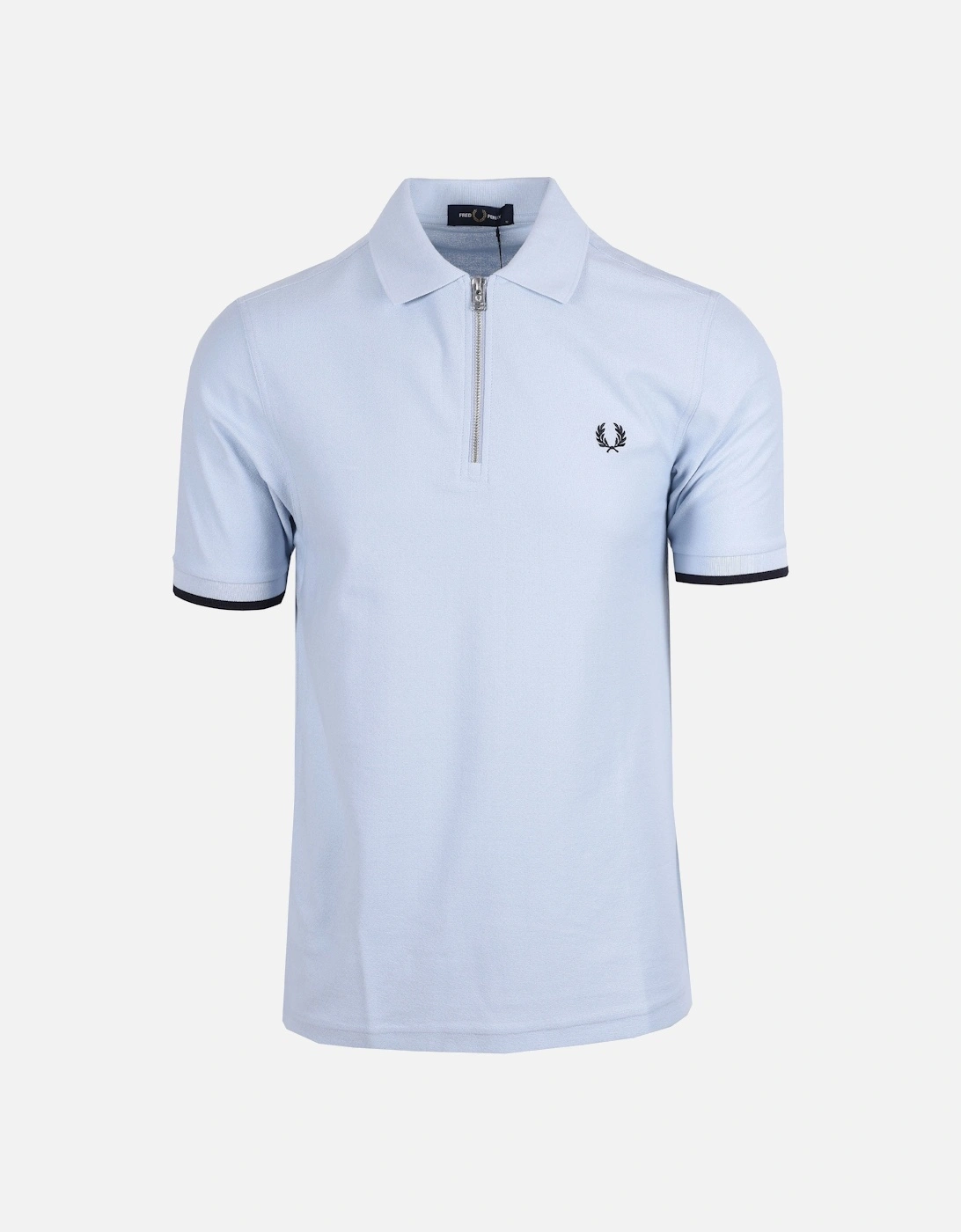 Fred Perry Men's Blue Pique Zip Neck Polo Light Smoke - : 44 Size 2XL