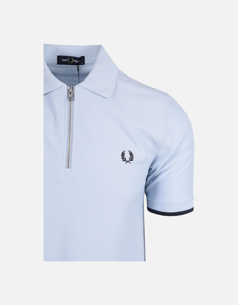 Pique Zip Neck Polo Light Smoke