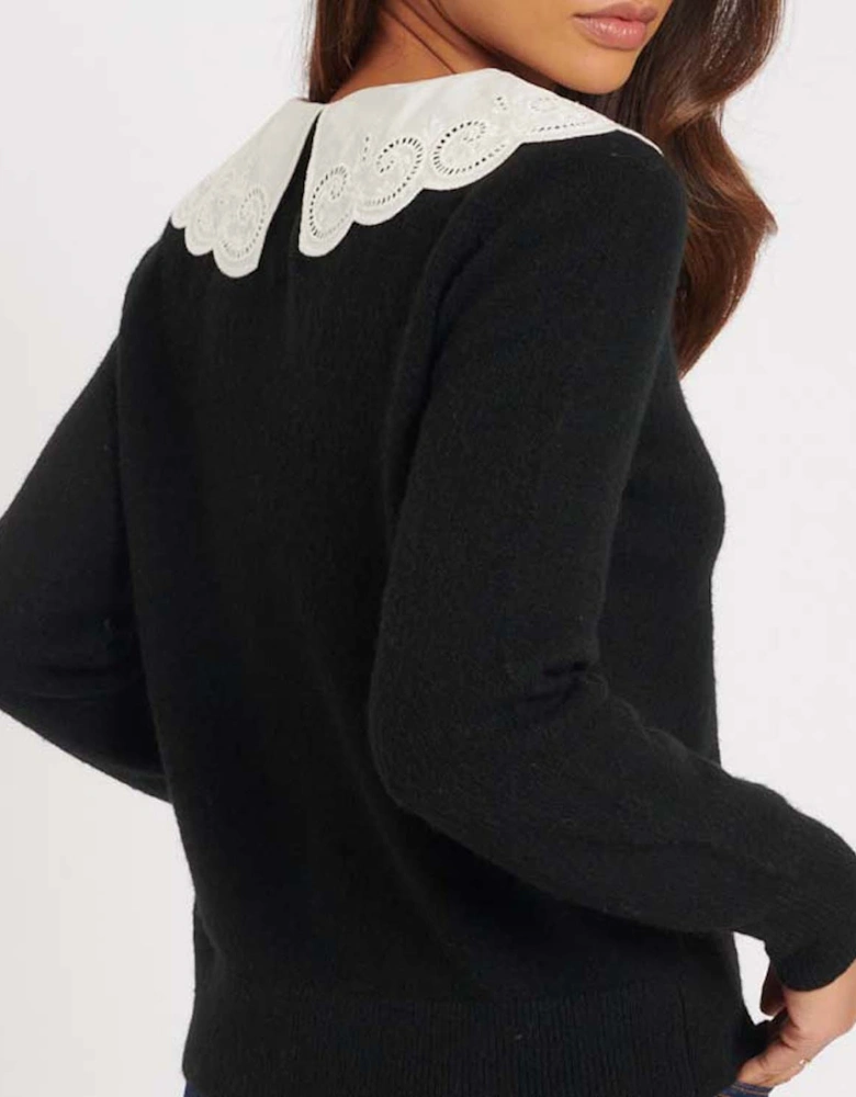 Broderie Anglaise Collar Sweater