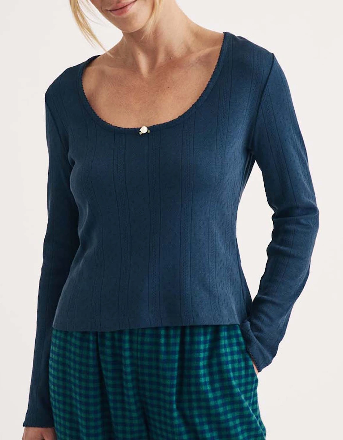 Nobody's Child Women's Pointelle Long Sleeve Pyjama Top - Blue - Size: XL