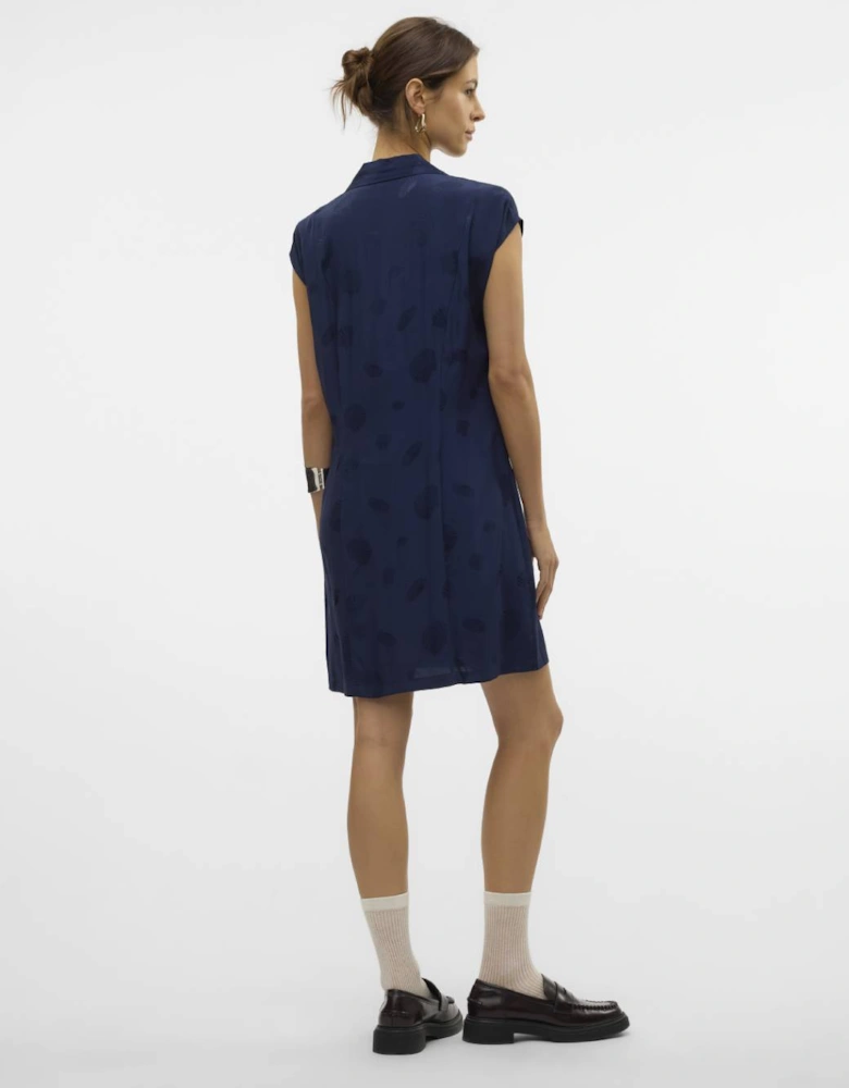 Trille Short Sleeve Wide Short Shirt Dress Navy Blazer