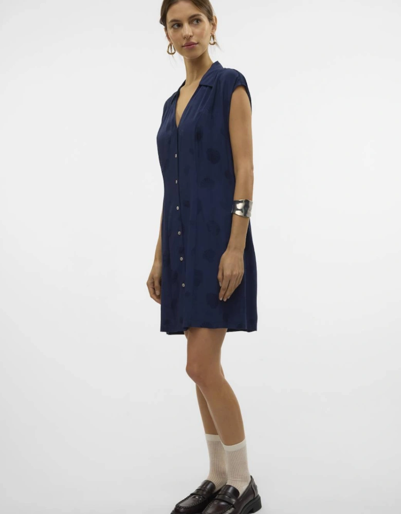 Trille Short Sleeve Wide Short Shirt Dress Navy Blazer