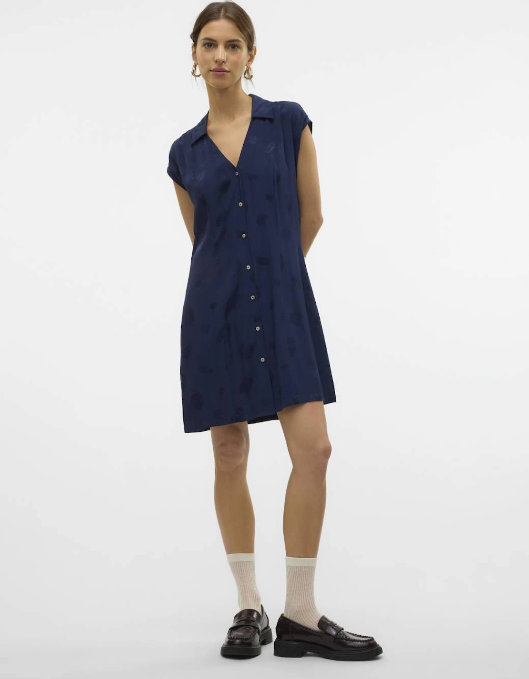 Trille Short Sleeve Wide Short Shirt Dress Navy Blazer, 7 of 6
