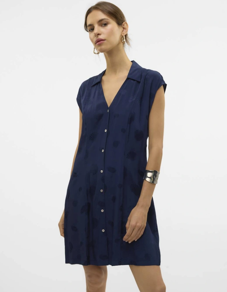 Trille Short Sleeve Wide Short Shirt Dress Navy Blazer
